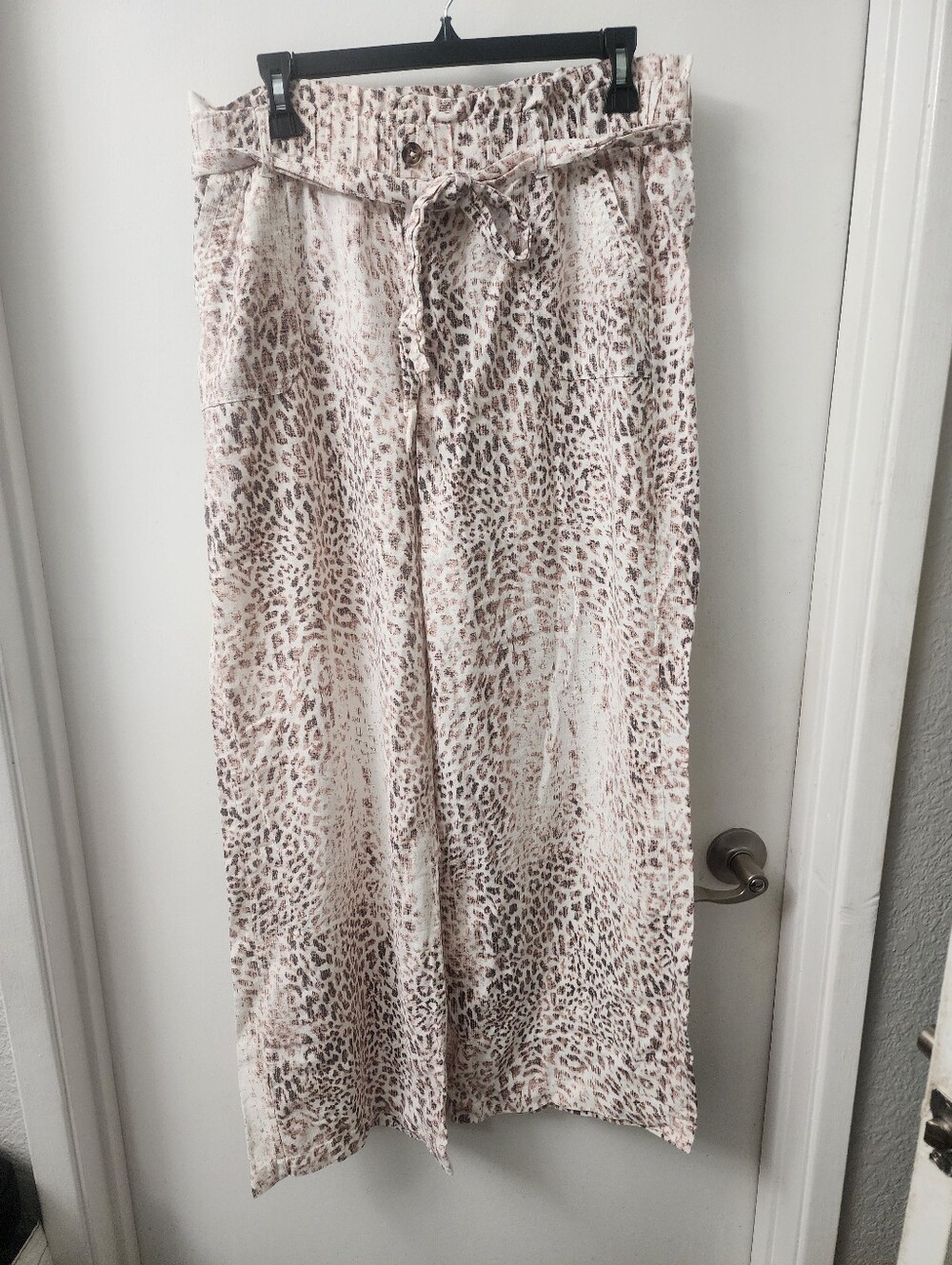 WIDE LEG PANTS ELASTIC WAIST SIZE LARGE ANIMAL PRINT WITH BELT BY REWASH
